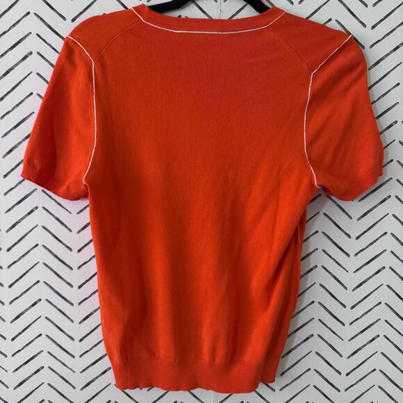 NWT Zara Orange Short Sleeve Knit Top with White Contrast Piping Size M - Picture 2 of 6